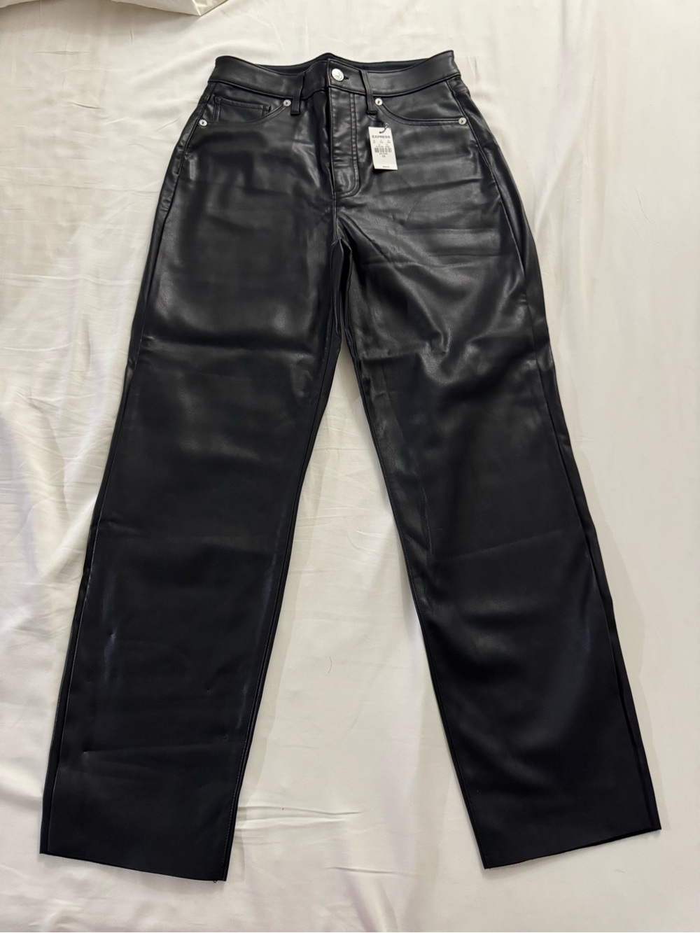 Express Women's Black Faux Leather Straight-Leg Pants